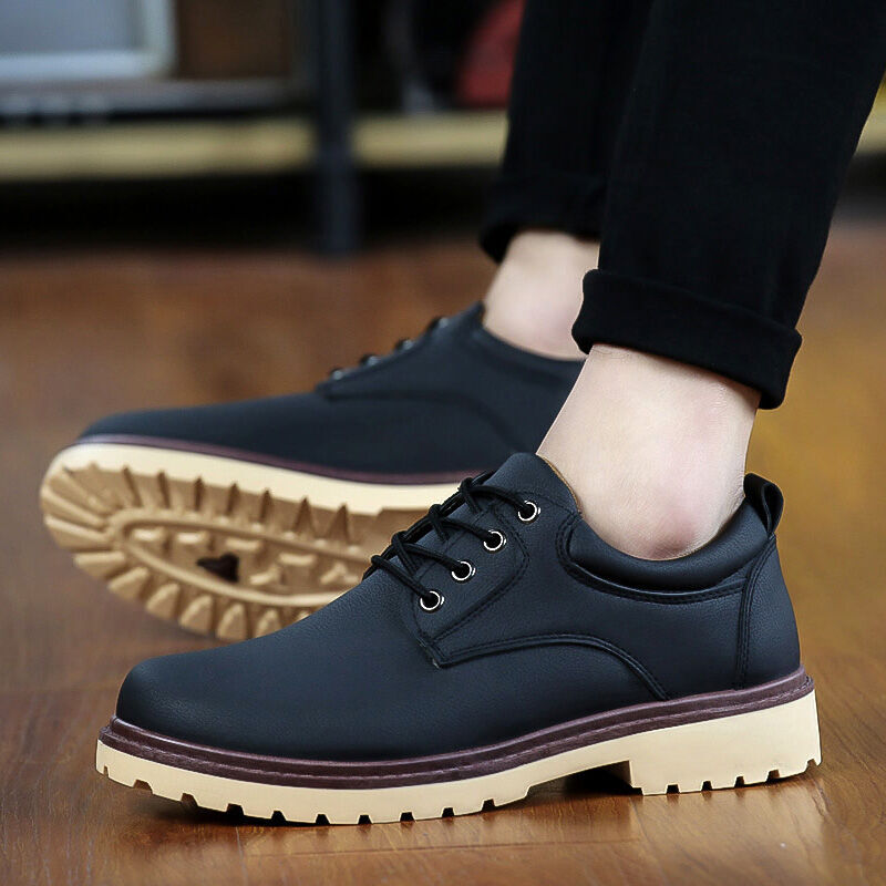 星馬豪2016春秋新款大頭商務休閑鞋男板鞋 英倫時尚系帶正裝鞋辦公休閑皮鞋潮男鞋戶外工裝鞋 黑色 39