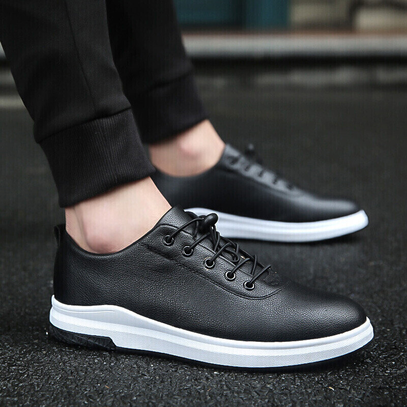 運動鞋男鞋春季戶外跑步鞋子男士低幫商務休閑皮鞋男韓版板鞋男學生透氣正裝皮鞋慢跑鞋 YJ-8304黑色 41碼