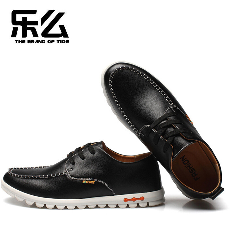 樂么 韓版時尚休閑鞋男士系帶皮鞋男鞋子 黑色 43