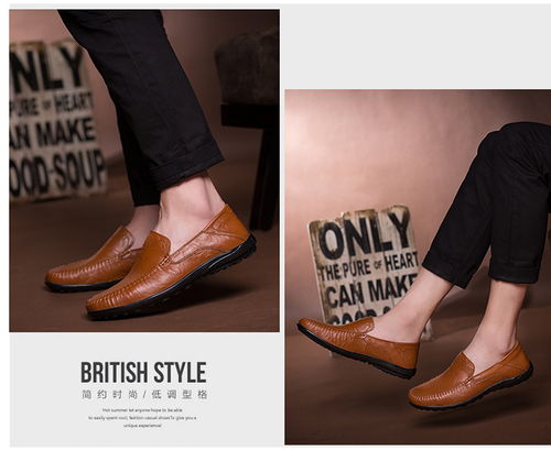 新款真皮男鞋 男士英倫商務休閑皮鞋 男式豆豆鞋鞋子男鞋 qz
