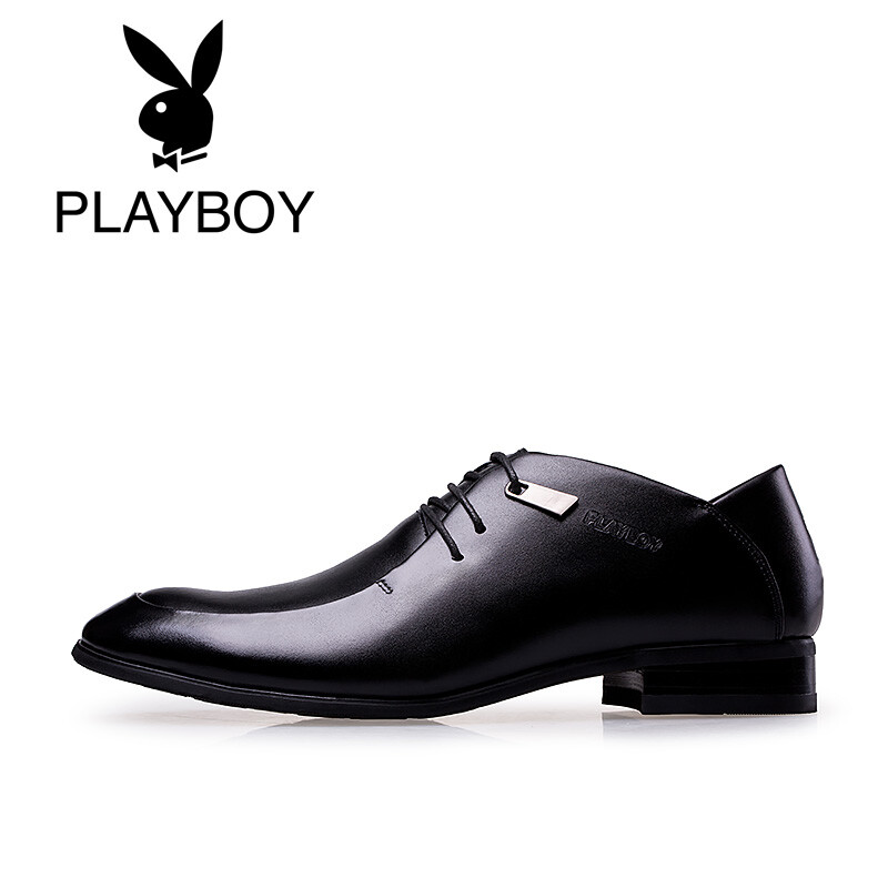 花花公子旗艦店男士皮鞋男鞋夏季新款鞋子英倫正裝鞋休閑商務(wù)鞋 黑色 41