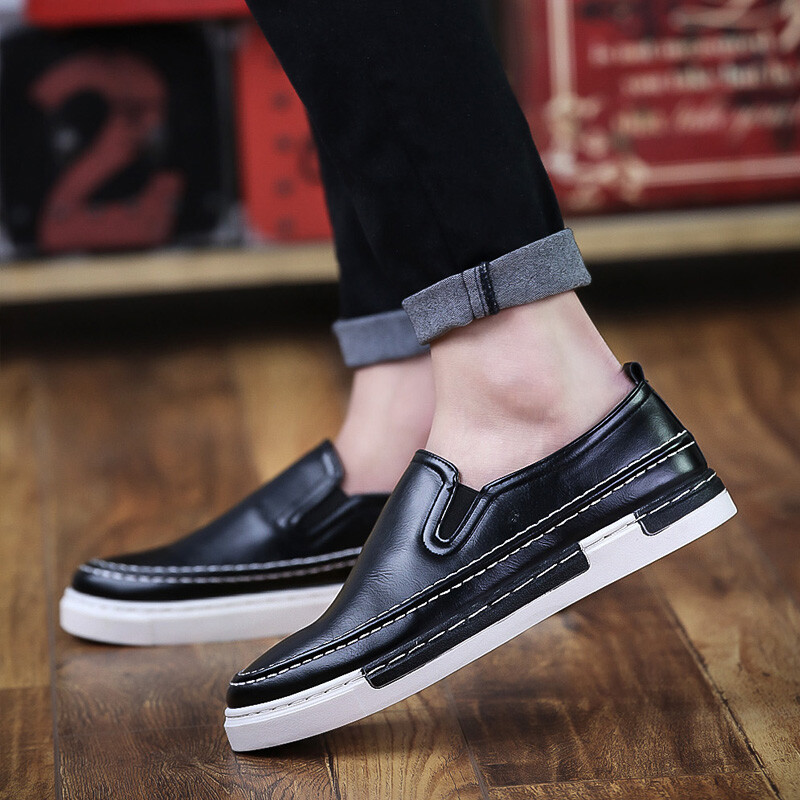 休閑皮鞋2017冬季青春潮流休閑鞋男鞋透氣帆布鞋男鞋英倫運動休閑鞋一腳蹬男鞋板鞋懶人鞋 YJ-3001黑色 41