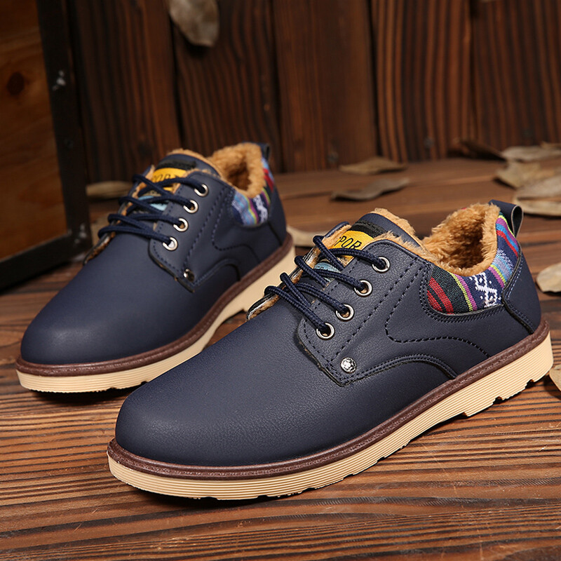 雪地靴男靴休閑鞋男皮鞋秋冬季新款板鞋男士豆豆鞋大頭鞋英倫潮流戶外工裝鞋皮靴YJ-Z7701 藍色 39碼